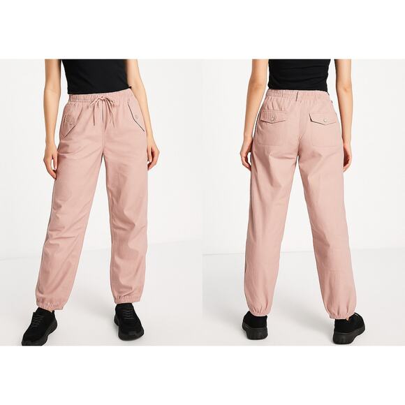 NWT ASOS Parachute Cargo Joggers Sz 2 Pink Utility Drawstring Pants - Picture 1 of 9